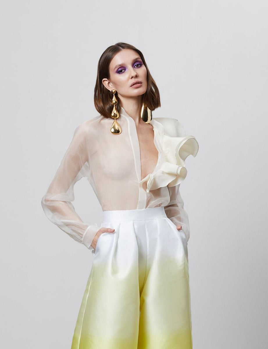 Silk Organza One Ruffle Shirt - Tears of Dreams | Harithand