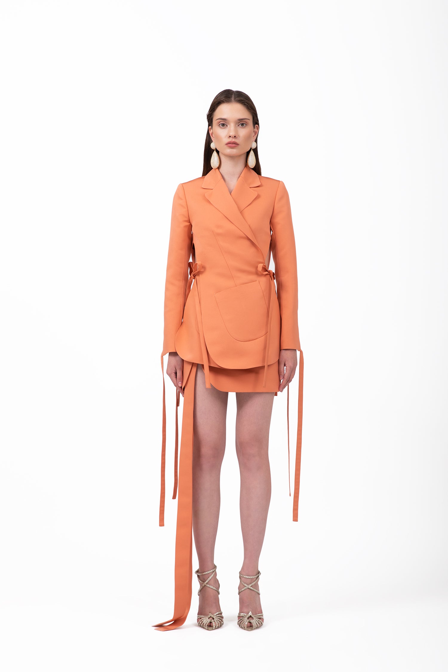 Haily Orange Blazer Skirt Suit Set - Main Image