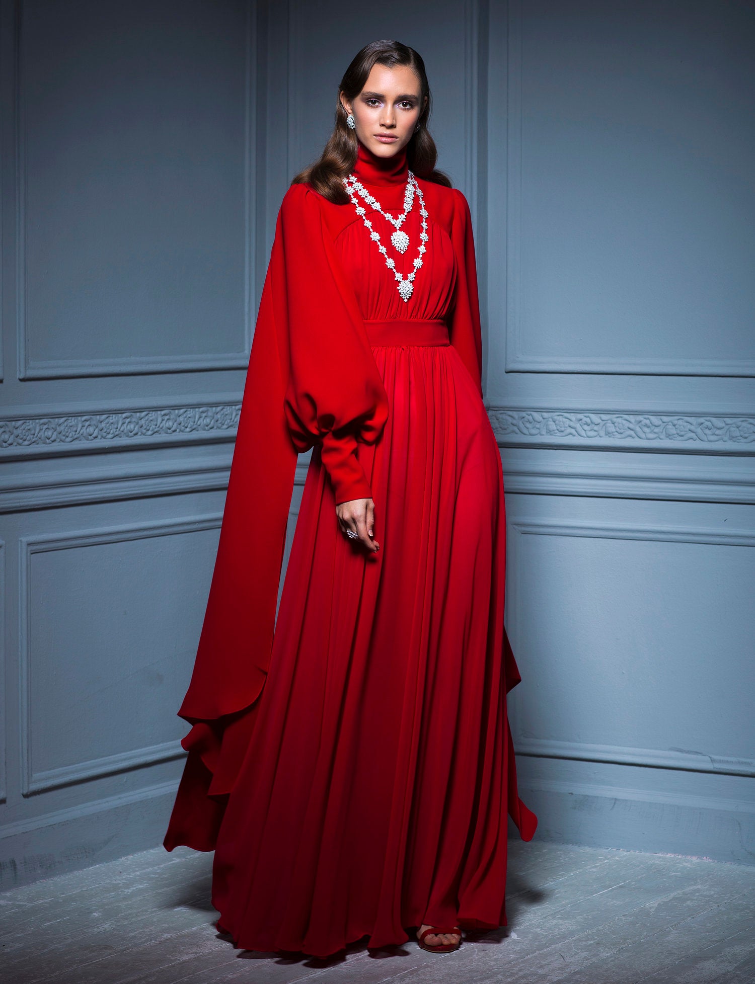 fitted lace wedding dress Harithand Women's Dresses Red Crepe / Crepe Georgette Wings Dress | Cold Wilderness | Harithand 6 UK